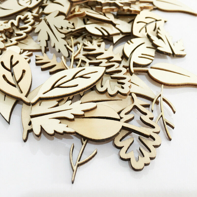 50Pc Natural Wooden Leaves Embellishments DIY Craft Wedding Christmas Decoration