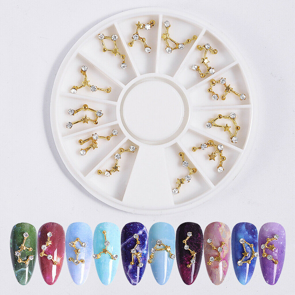 12x Nail Art Decoration Golden Shiny Constellations Natural Nails Jewelry