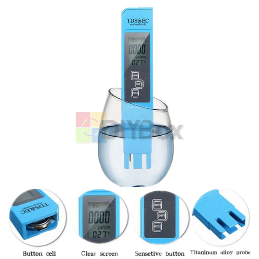 Blue EC-1 Water Quality Test Meter Digital Tool TDS & EC Temperature 0-9990 ppm