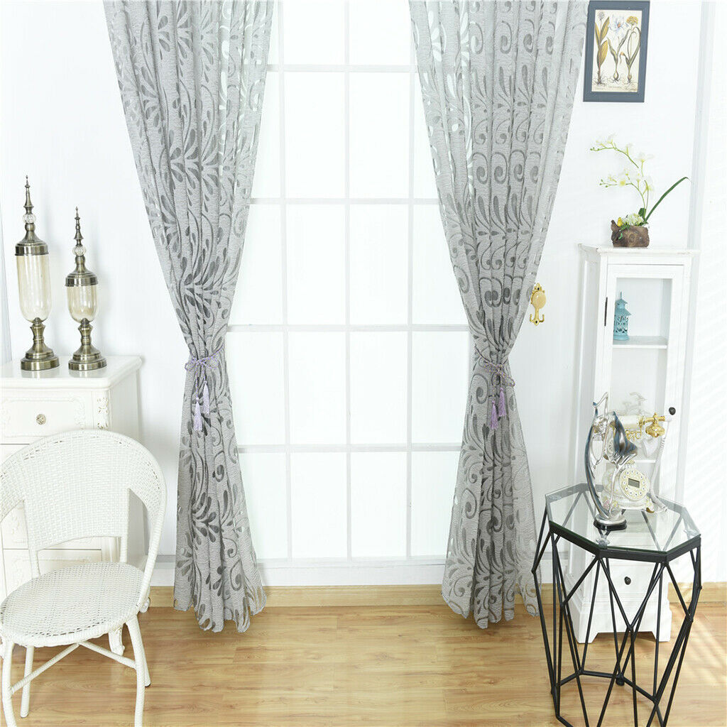 Elegant Flower Sheer Window Curtain Rod Tulle Drapery Panel 39''x78'' Grey