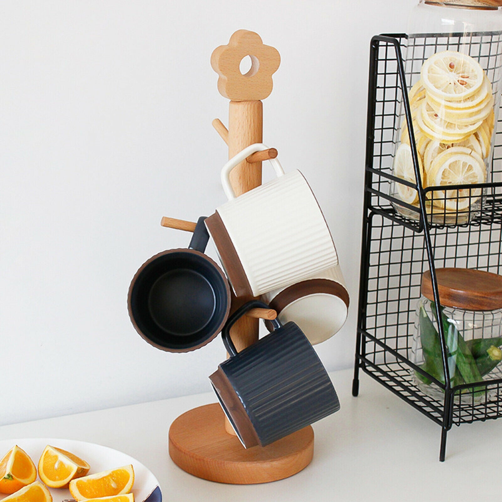 Tree Rack Mug Cup Holder Wooden Tea Stand Cup Storage Kitchen Supplies