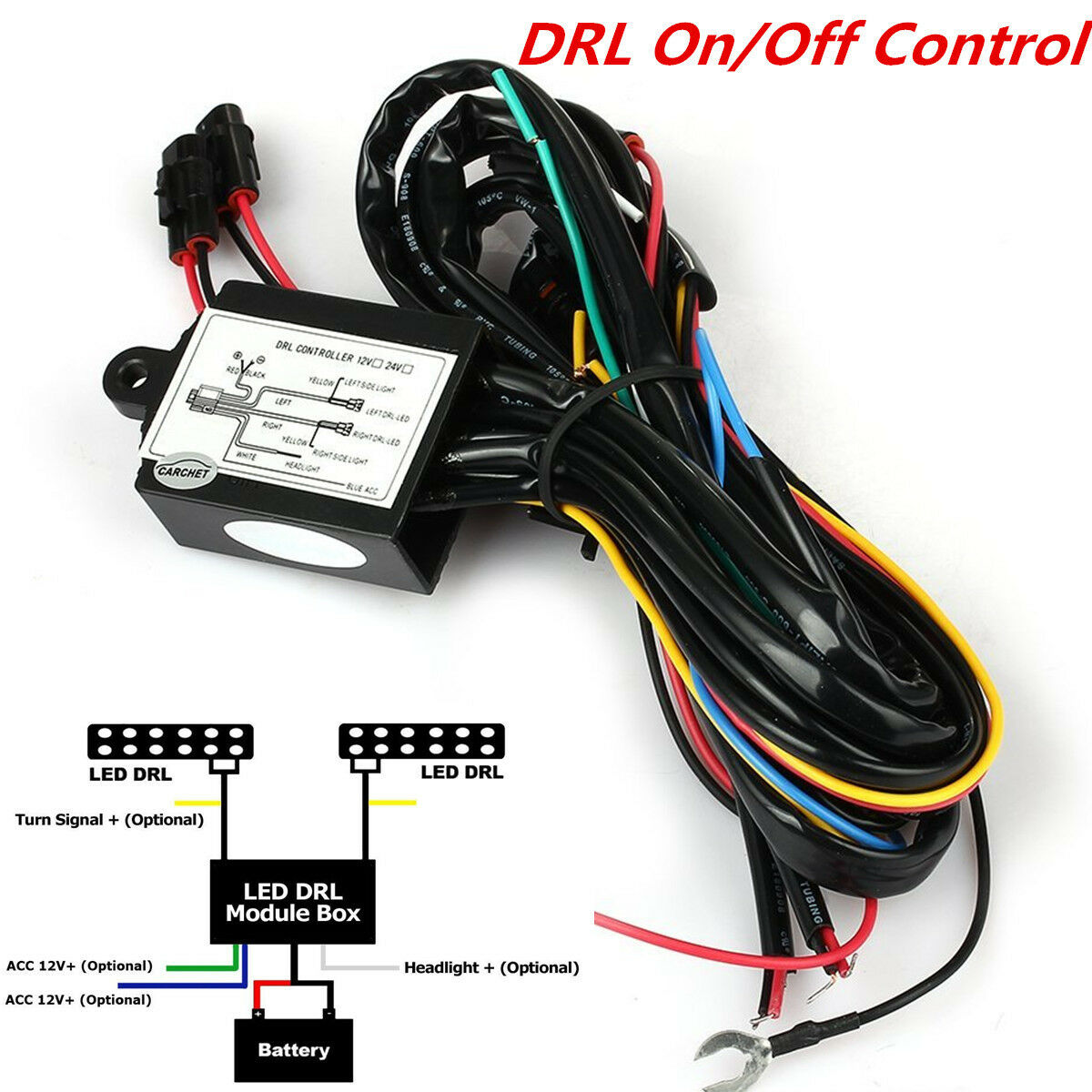 Car SUV LED Daytime Running Light DRL Relay Harness Automatic On/Off Control Box