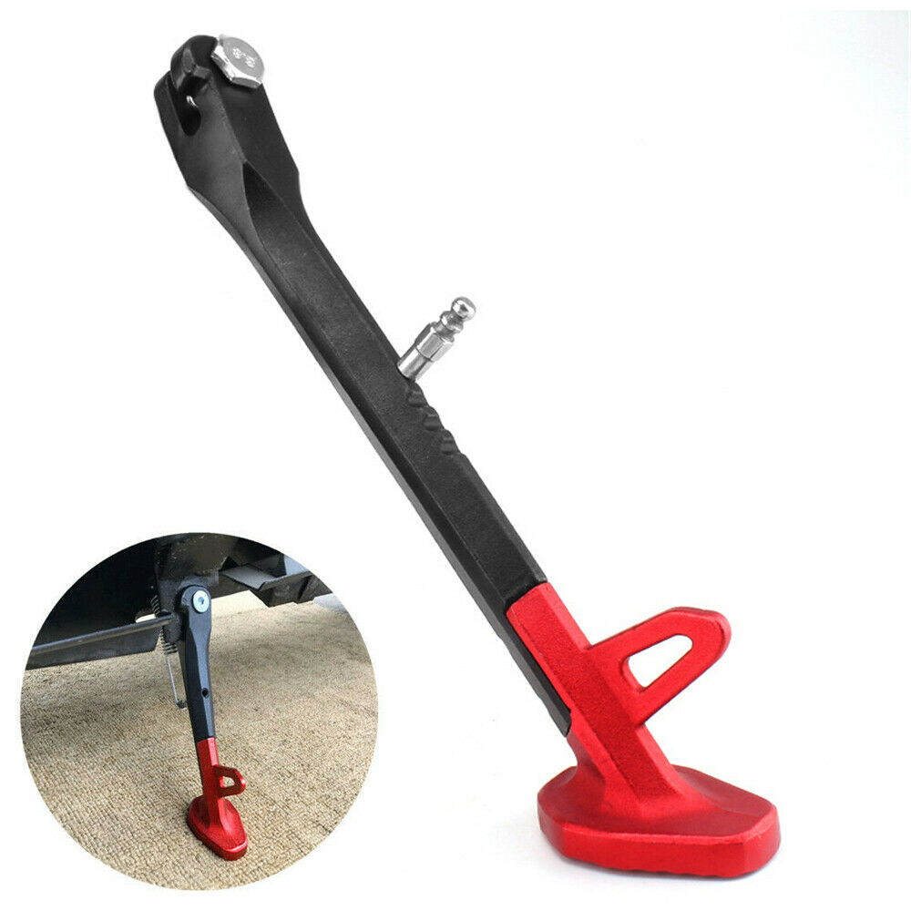 Universal 8.6inch Motorcycle Side Stand Leg Kickstand Black+Red Stainless Steel