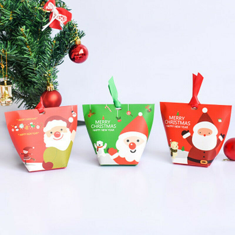 12pcs Xmas Paper Gift Bag Santa Claus Candy Present Boxes Party Decor Storage