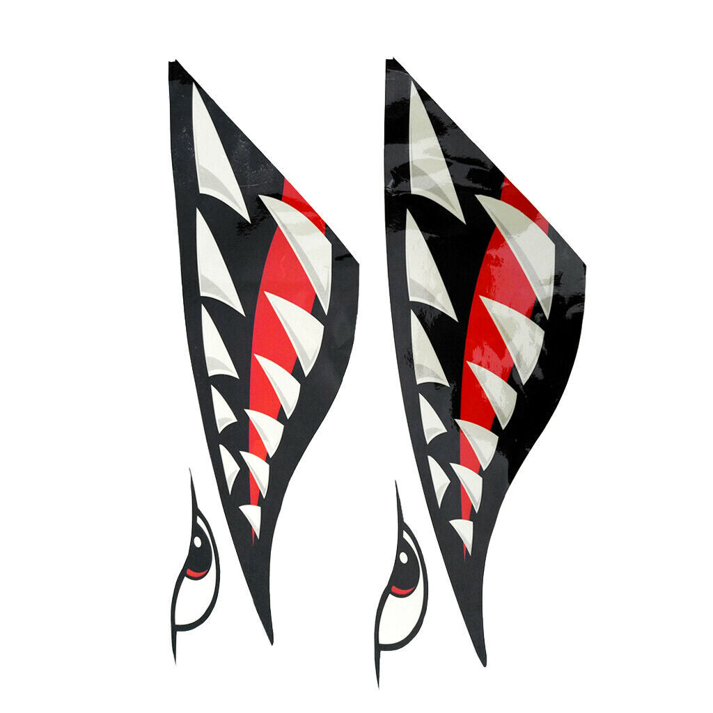 4 Pieces Shark + Shark Teeth Decals Stickers Kayak Fishing Boat Car Graphics
