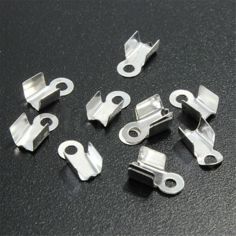 300X Folding Crimps Clamp Clip Connector Ends Cords For Leather Jewellery Craft