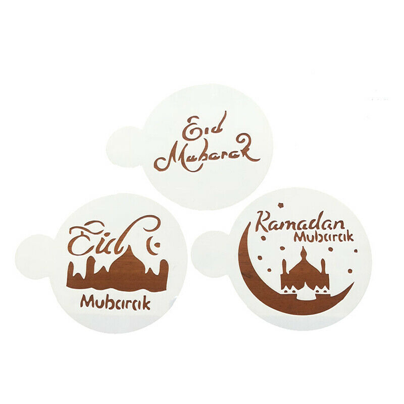 3pcs/set Eid Mubarak Cookies Stencil Coffee Cake Stencils Templa.l8