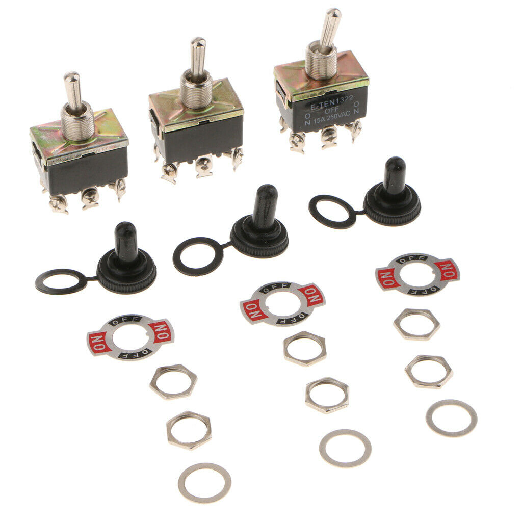 3x DPDT 6P3T ON-OFF-ON Heavy Duty Toggle Rocker Switch E-TEN1322 Black