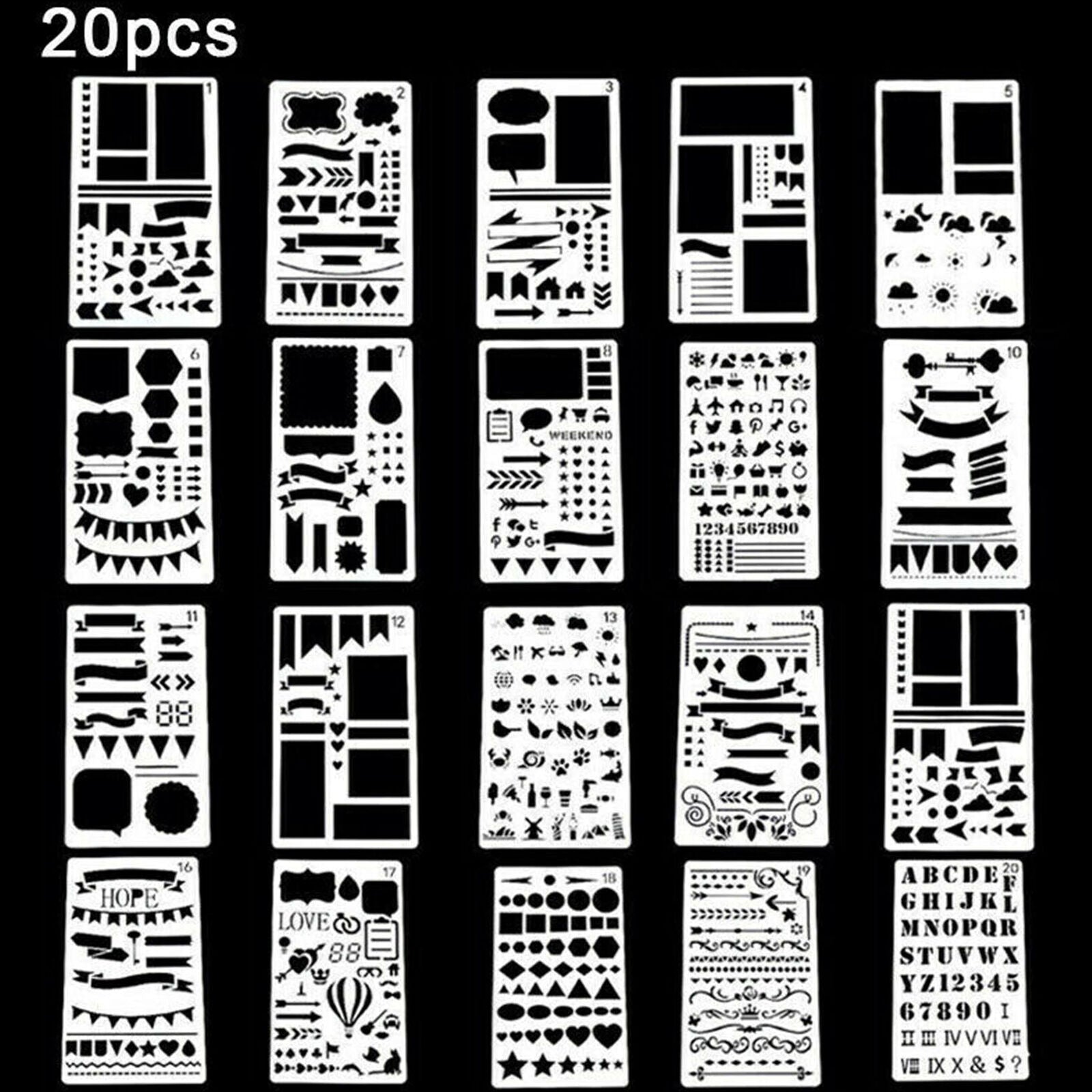 20x Bullet Journal Stencil Plastic Planner DIY Drawing Template Diary Craft Sale