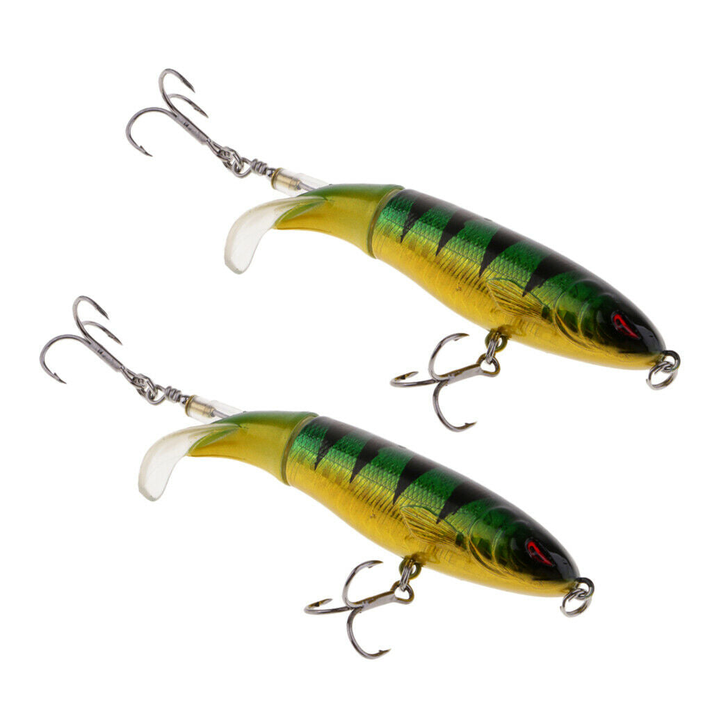 2pcs Plastic Topwater Fishing Lure Artificial Rotate Tail Whopper Popper Hard