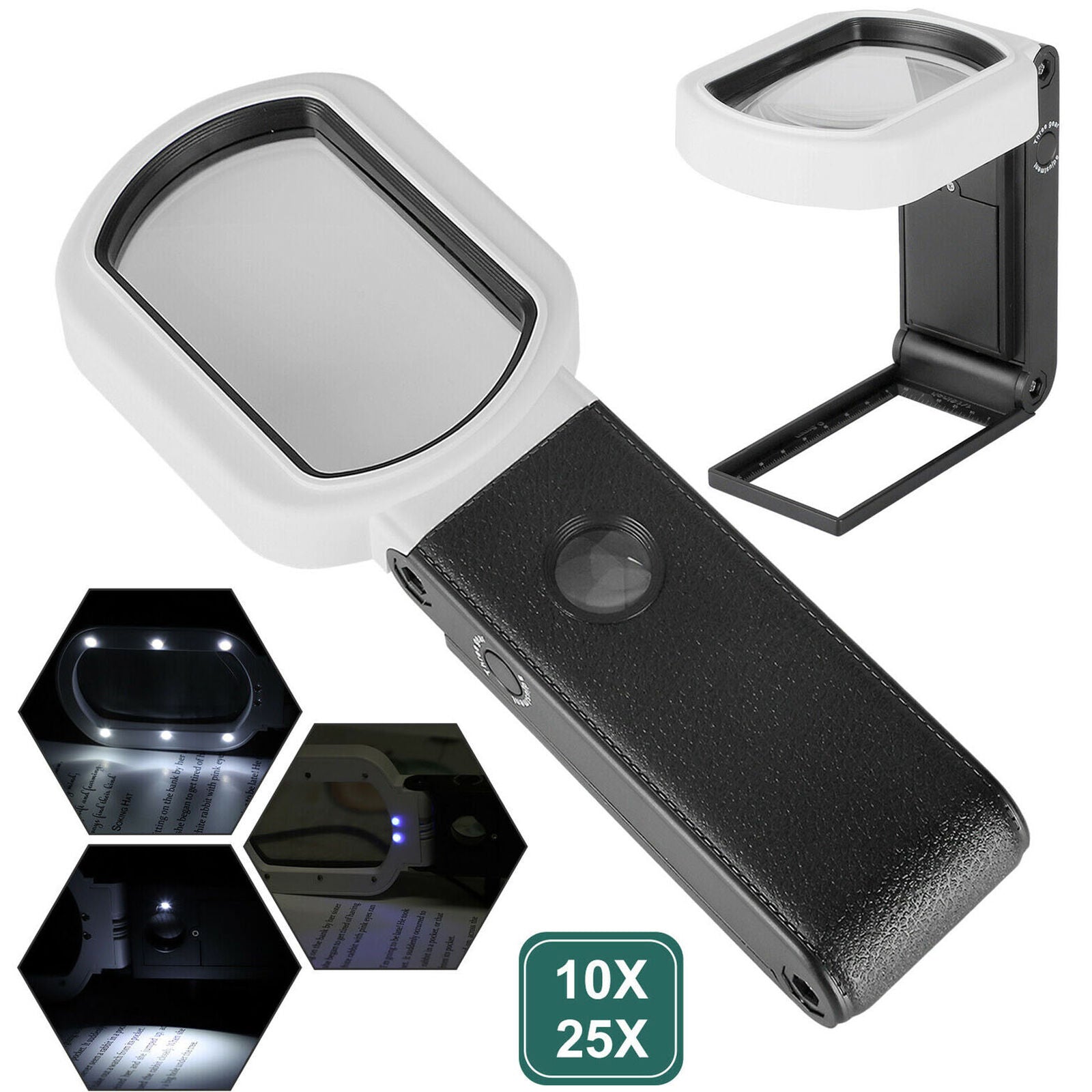 25X 10X Magnifying Glass With Light 9 LED Lamp Magnifier Foldable Stand Table
