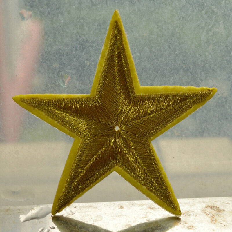 2x Golden STAR embroidered applique iron on patch badge motif DIY Sewing 5cm  Lt