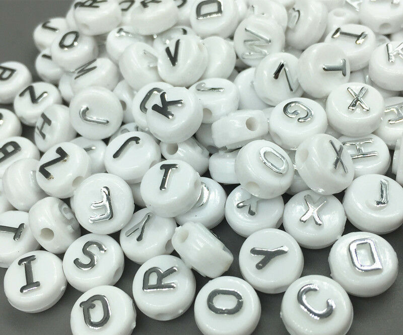 100pcs Mixed Round Acrylic Sliver Letter/ Alphabet Spacer Beads 10x 10mm
