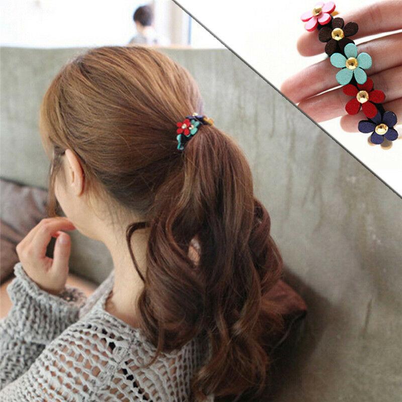 2pcs Women Girls Flower PonyTail Elastic Rubber Hair Band Tie Rope Rin.l8