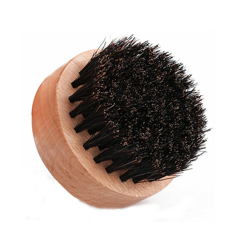 Beard Brush Boar Bristle Hairdresser Shaving Mustache Brush Round Wooden Handle