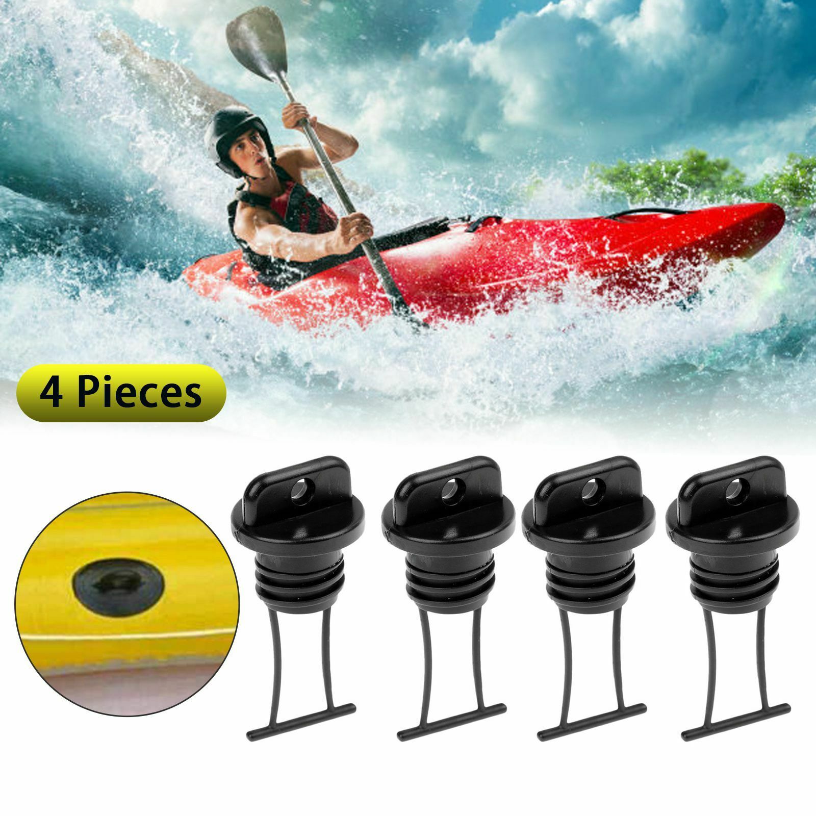 4pc Universal Plastic Hull Drain Plug Bung Spare for Kayak Canoe Boat Accessory