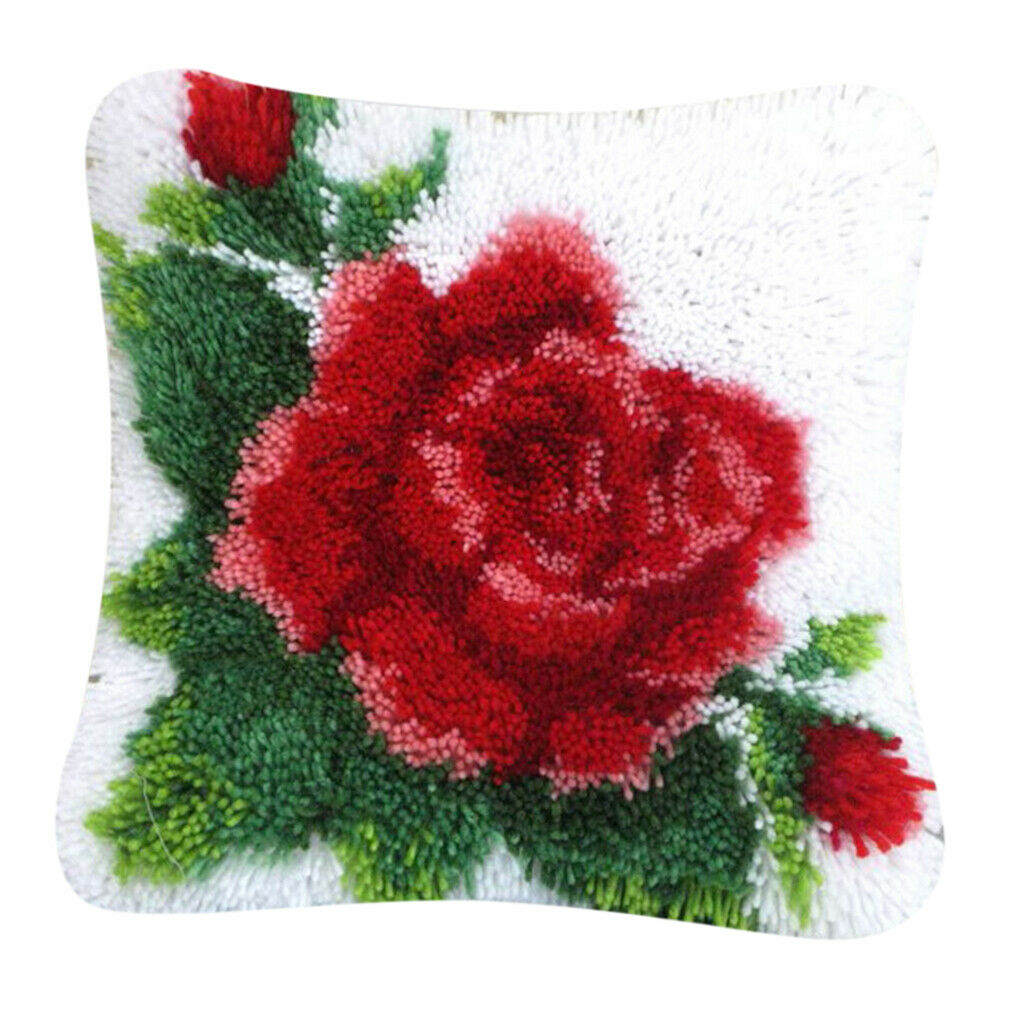 15 . 7x15 . 7 "  Red   Flower   Latch   Hook   Pillow   Kits   for
