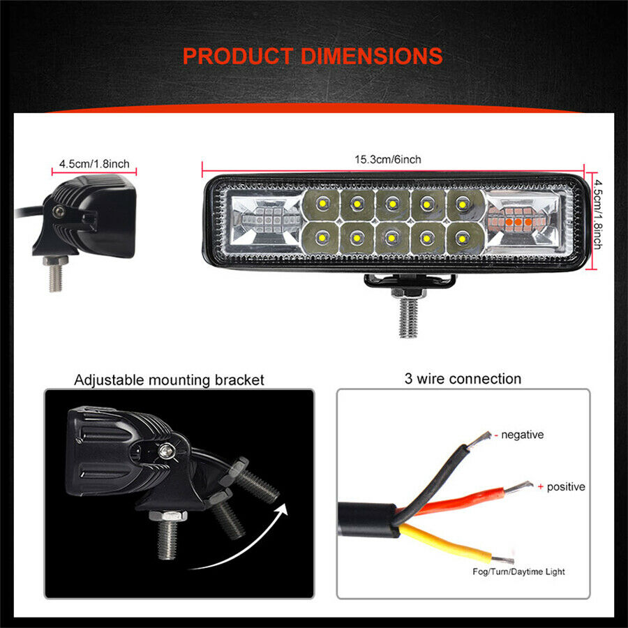 2x 24W 3 in 1 Mini Led Light Bar 48W 4800lm White Amber Fog Warning Flash Strobe