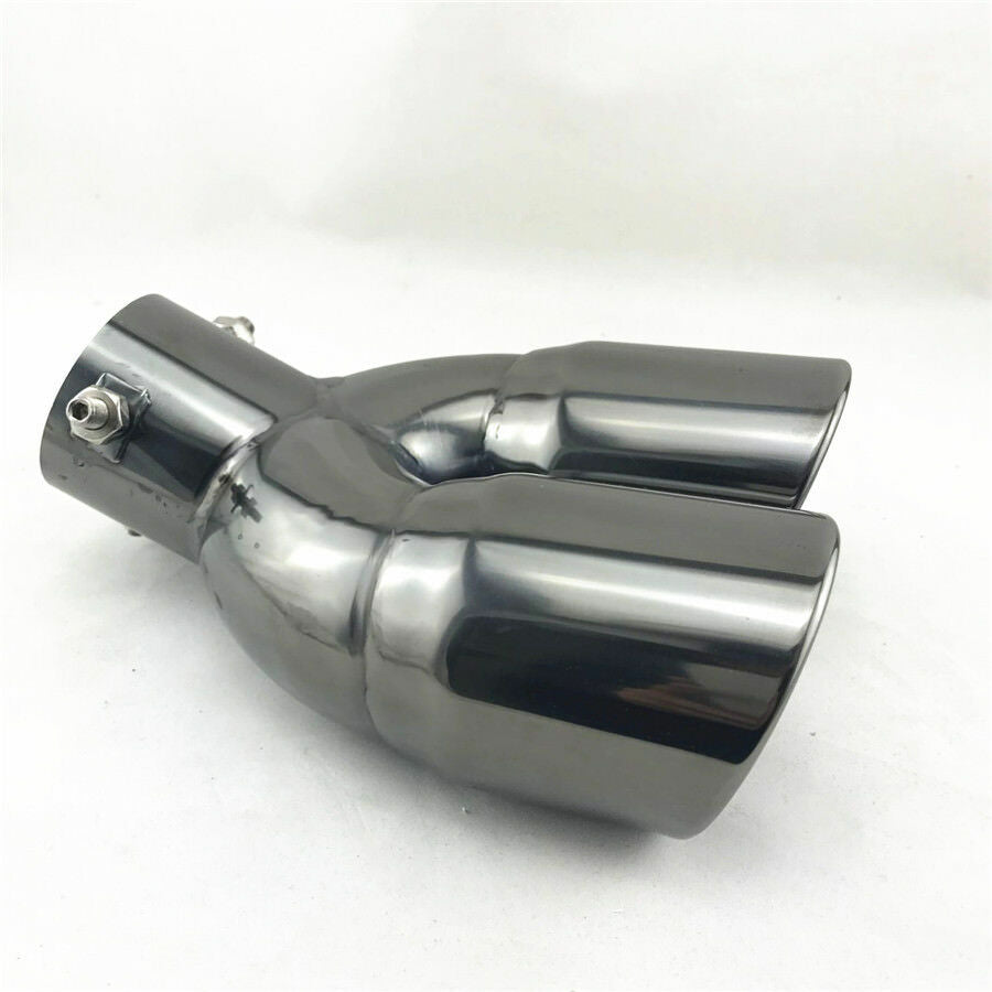 Clamp-on Stainless Round Curved Dual Exhaust Tip 2.5" Inlet Angled Muffler Pipe