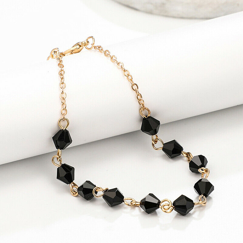 4Pcs Bohemian Black Gem Stone Beads Bracelets Women Rhinestone Bangles Je.l8