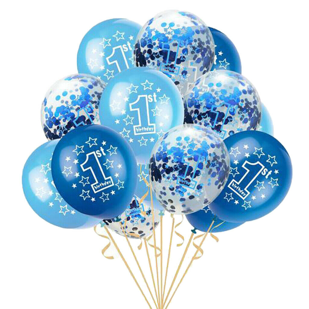 15pcs 1st Birthday Latex Confetti Balloons Party Decorations Blue