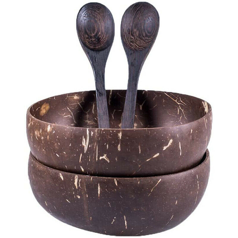 Coconut Bowls and Wooden Spoons for Serving Noodle,Pasta,Smoothie,Porridge,HG6Z5