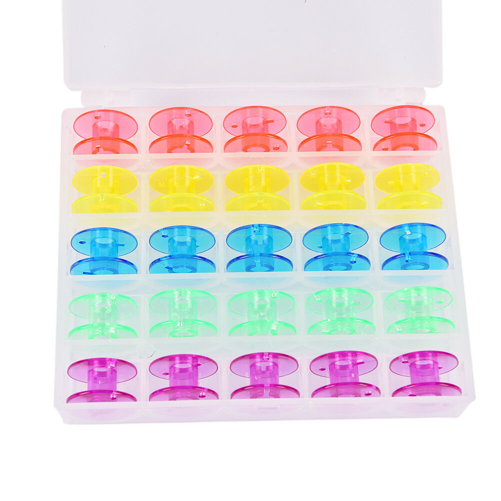 25Pcs/Set Empty Bobbins Sewing Machine Spools Colorful Plastic Case Storage BDAU