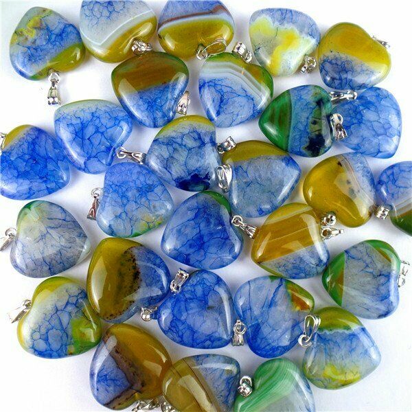 100Pcs 8 Colors Mixed Druzy Geode Agate Love Heart Pendant Bead 20x20x7mm HH6760