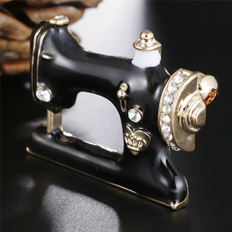 Sewing Machine Brooch Pin Black Enamel Brooch Collar Scarf Decoration Jew.l8