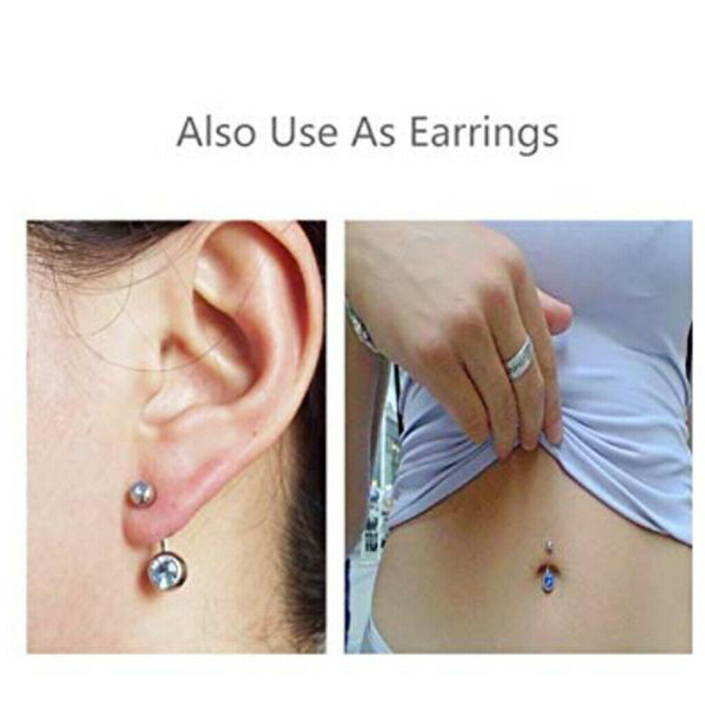 10Pcs Stainless Steel Navel Ring Curved Barbell Piercing Crystal Rhinestone