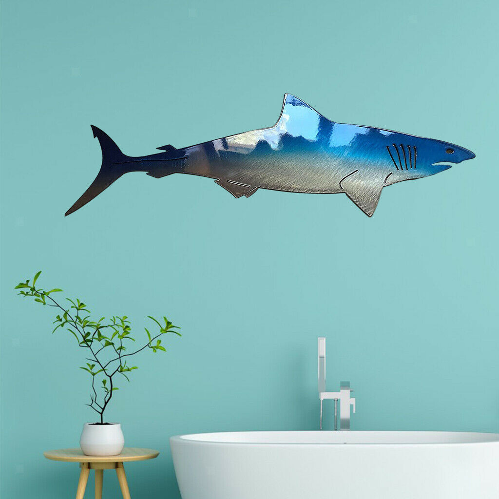 2x Metal Shark Wall Art Decor Art Ocean Fish Hanging Sculpture Garden Patio