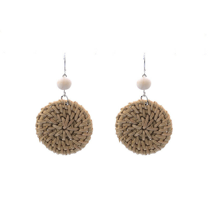 Fashion Boho Straw Rattan Woven Earrings Geometric Dangle Ear Stud Jewelr.l8