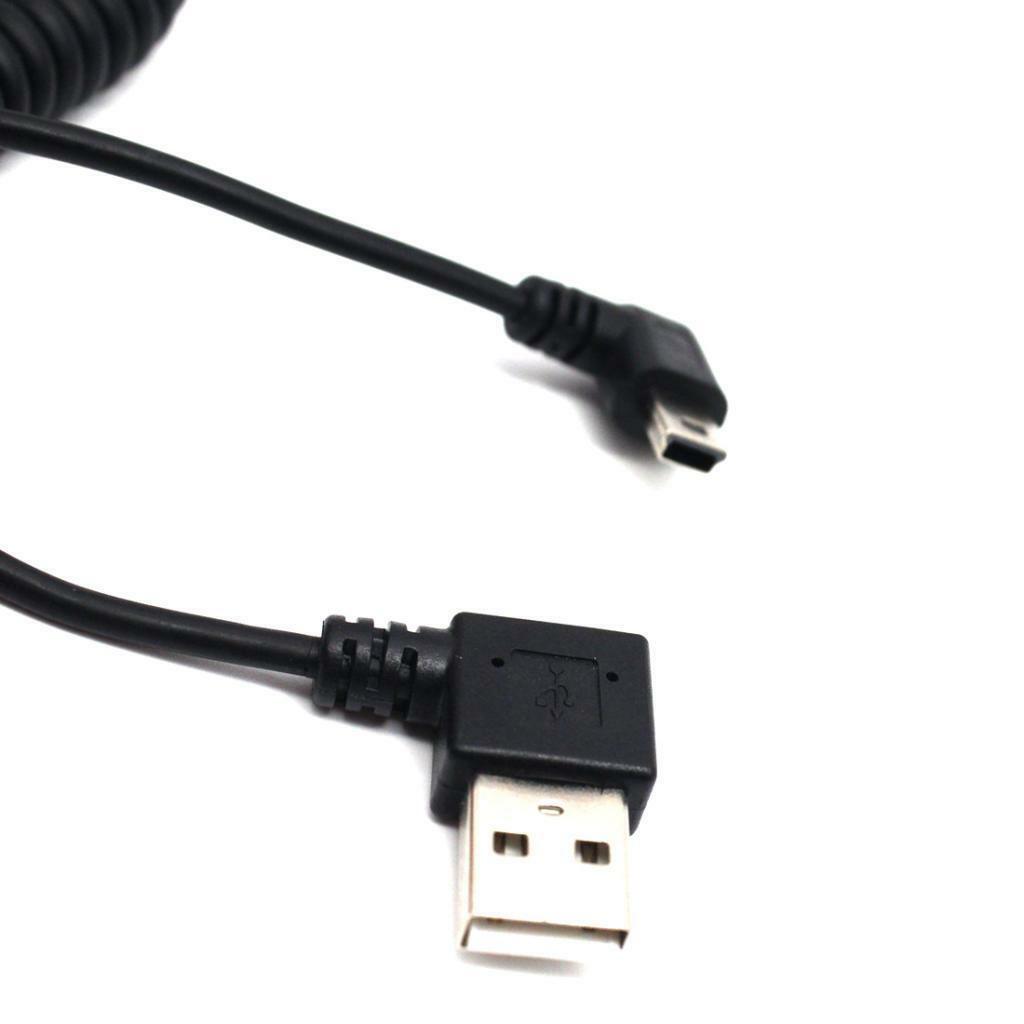 90 Degree Angle Spiral Coiled USB A Male to Mini B 5pin Male Plug Cable