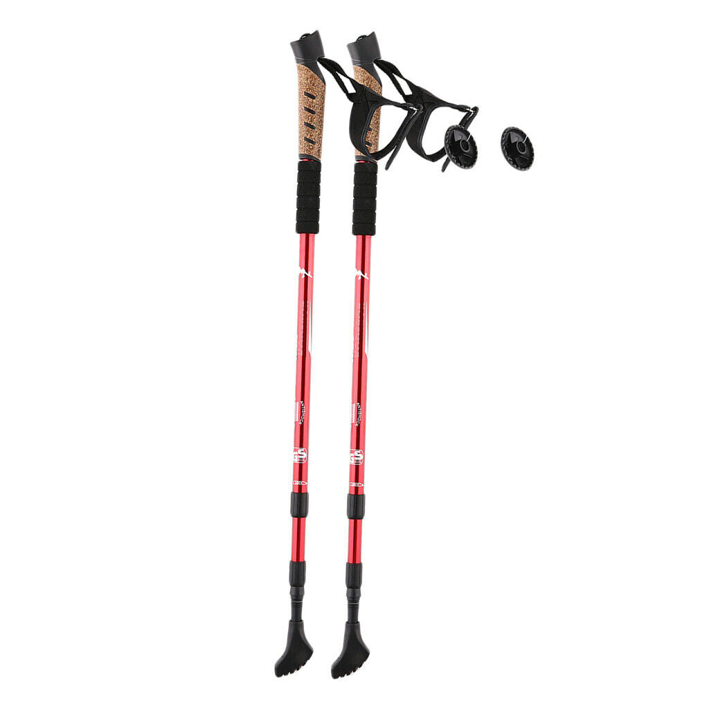 Trekking Walking Stick Poles Canes Cork Handle 26.4'' to 53'' Sticks Red