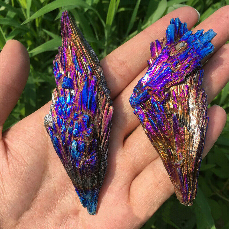 1PC Natural Quartz Crystal Rainbow Titanium Peacock Blue Cluster Mineral Reiki