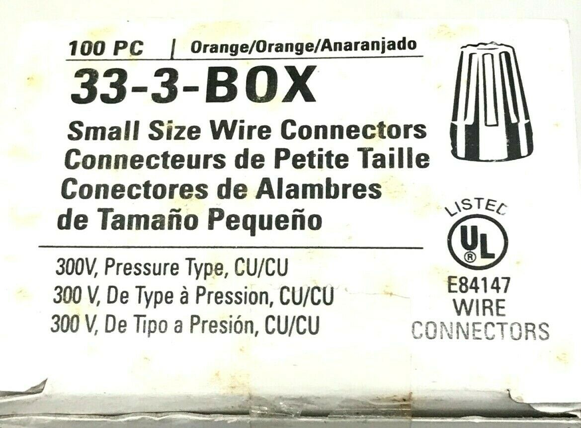 10pcs - COOPER 33-3 300V ORANGE WIRE CONN - Small size wire connectors