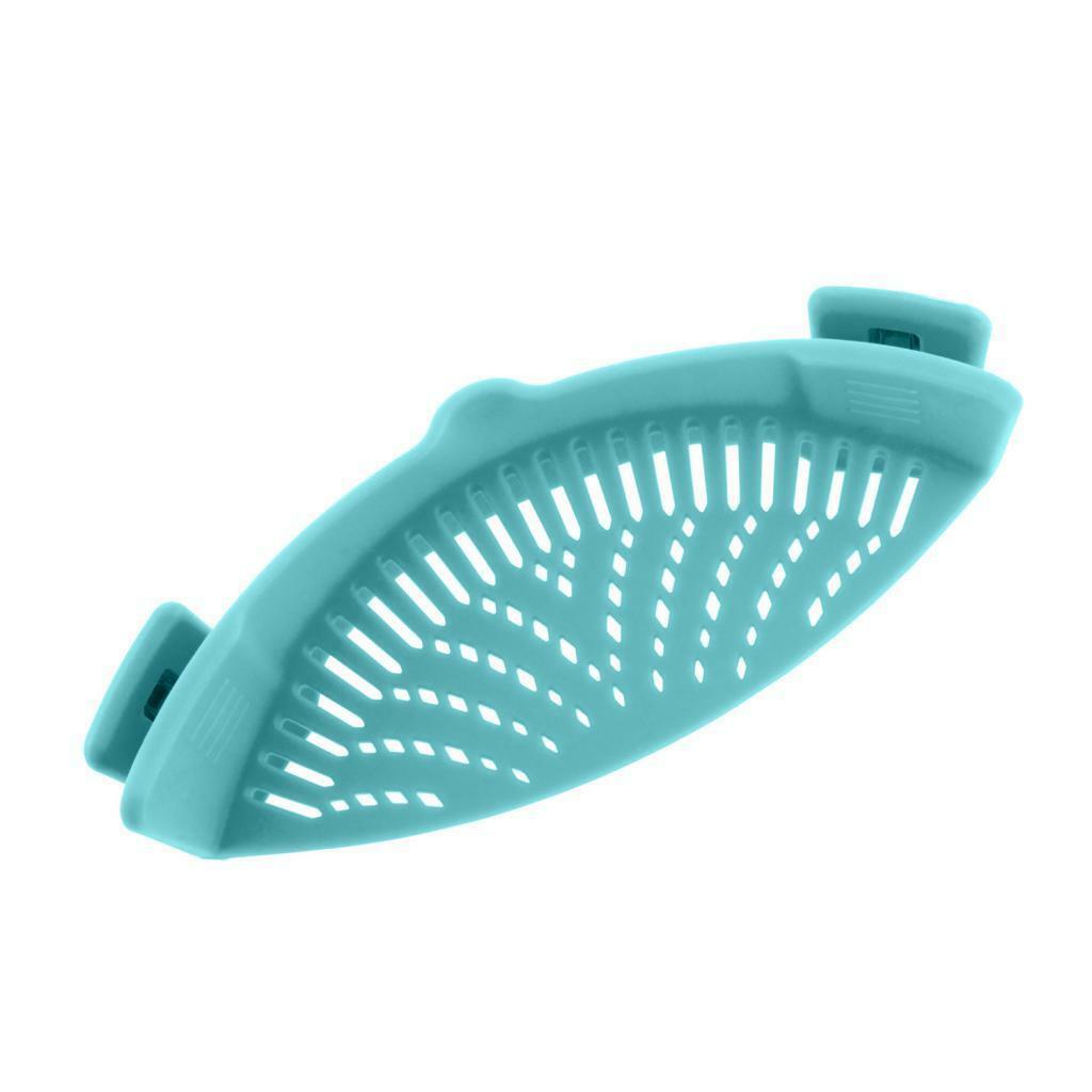 Household Silicone Food Pan Clip Strainer Pot Drainer Drain Rack Light Blue