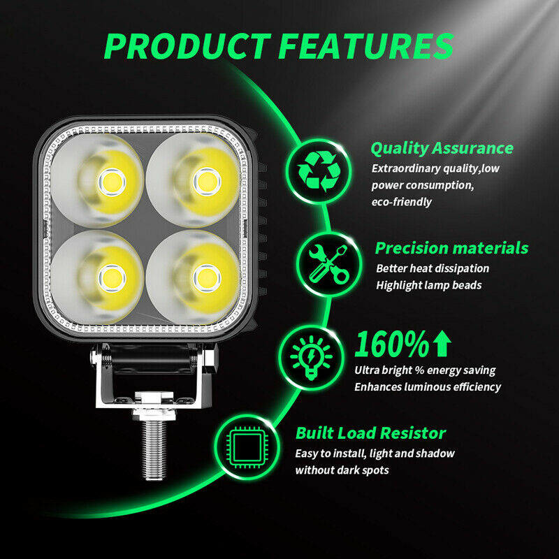 2PCS 3" Car SUV Work Lights 4 LED Spot Flood Lamp Bar Reverse 12W LED DC12V-60V