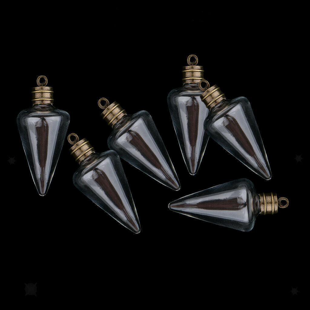 6x Clear Empty Wishing Bottles Vial Necklace Pendant Glass Handcraft Charms