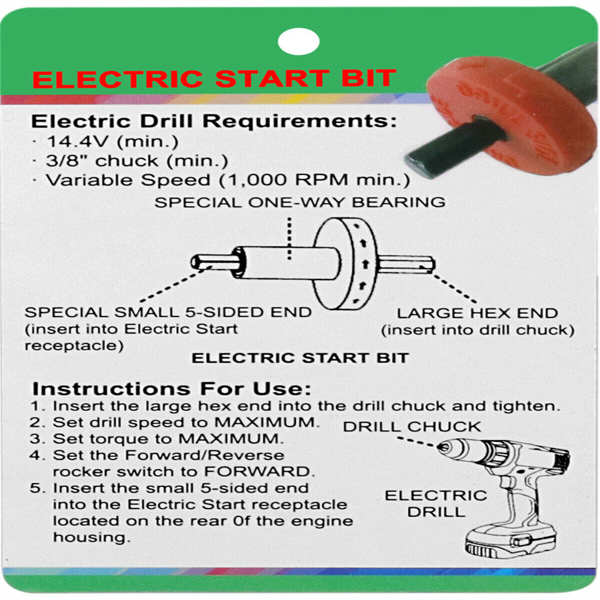 Jump Start Electric Engine Easy Starter Drill Bit Adapter for Troy-Bilt Trimmers