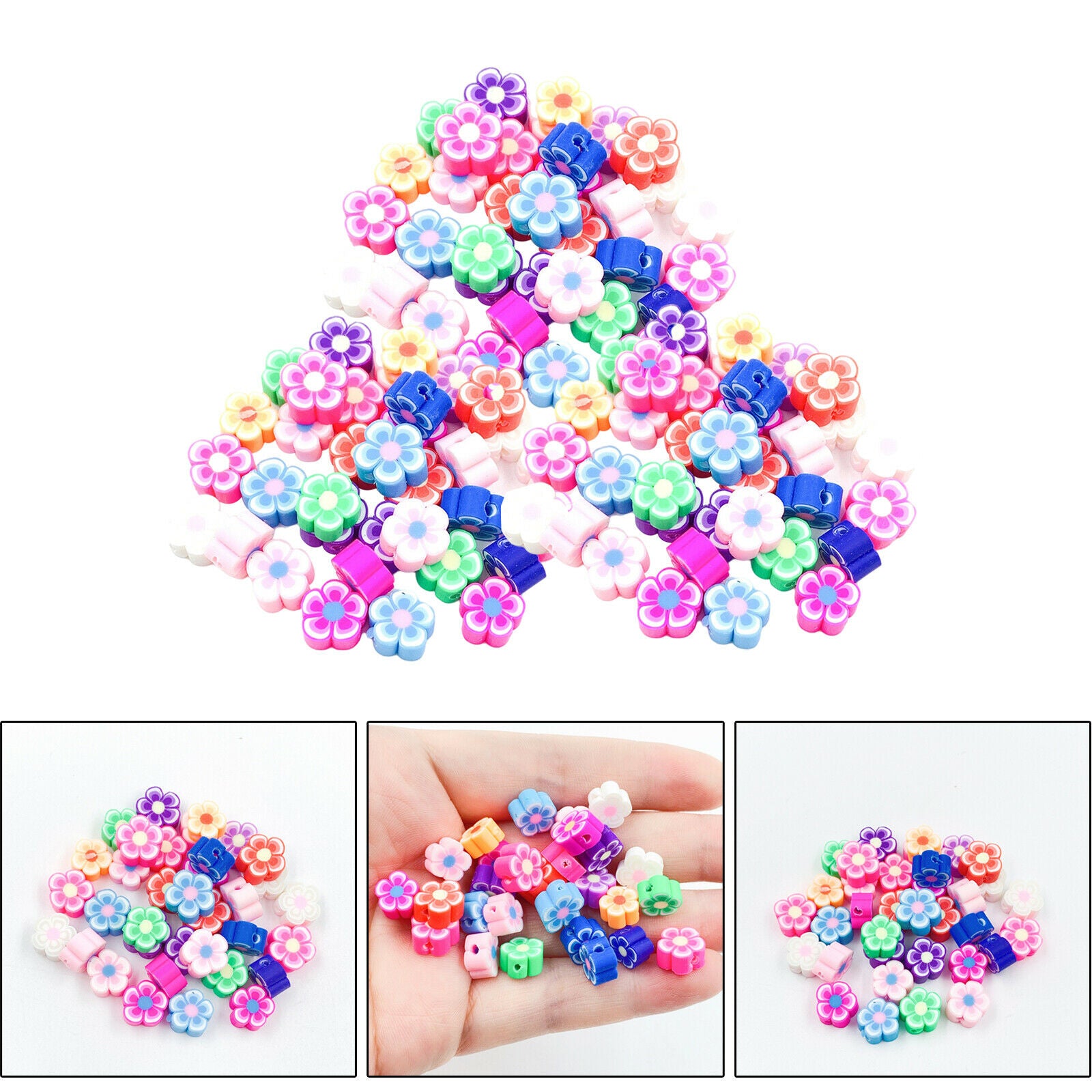 100Pcs Colorful Flower Beads for Bracelet DIY Necklace Phone Straps Girl