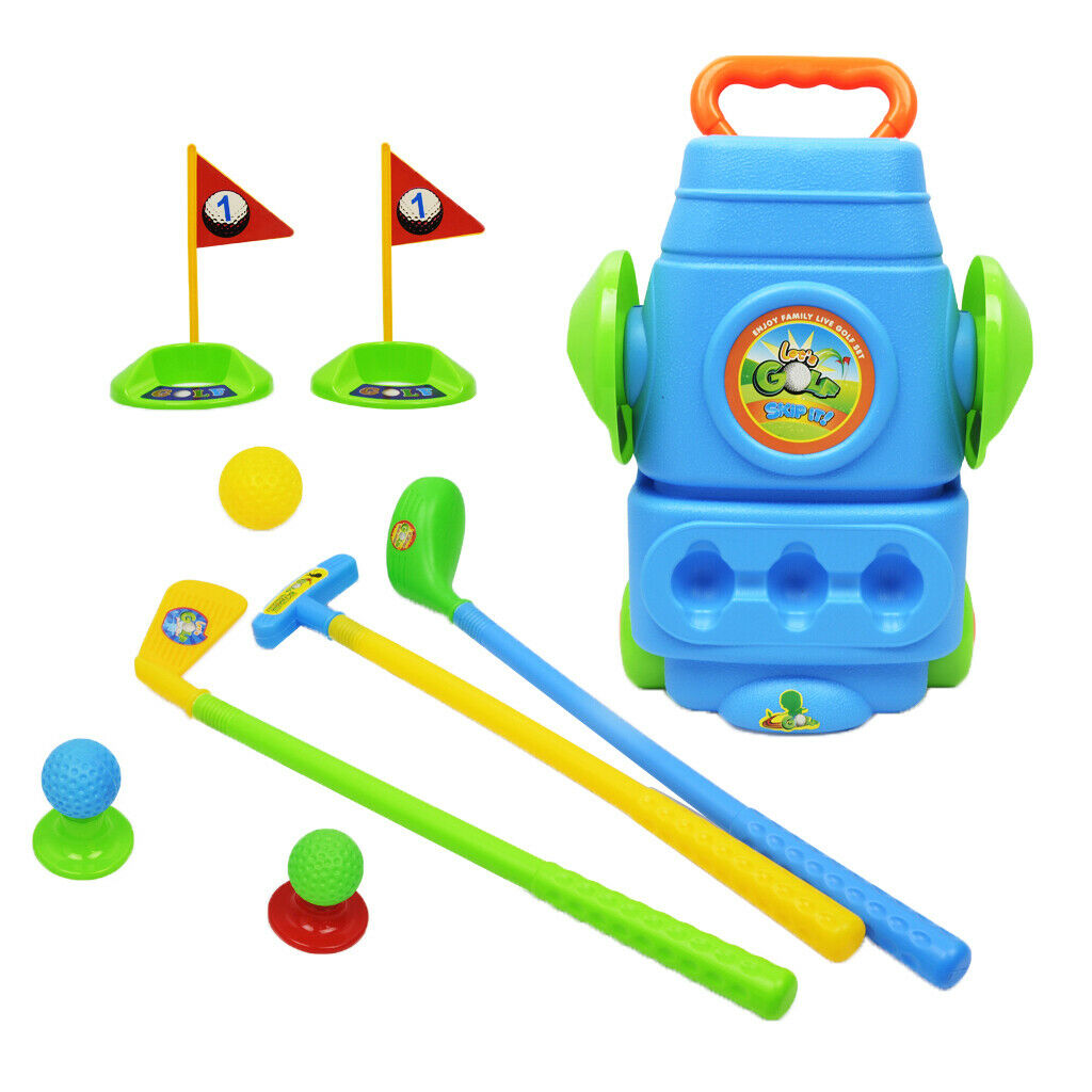 Kids Blue Golf Club Playset – Golf Cart with Wheels, 3 Clubs, 3 Balls and 2