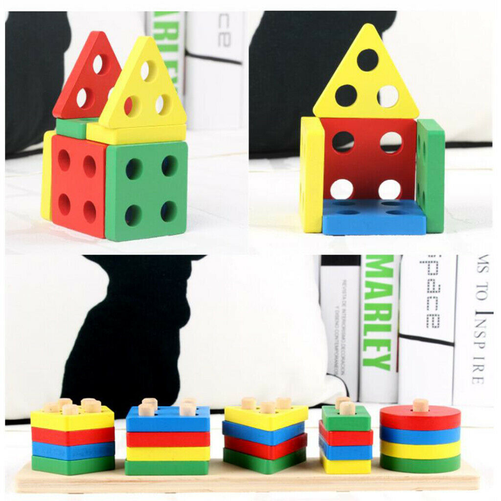Wooden Geometric Sorting Board Toys Building Blocks for Kids Children Toddler