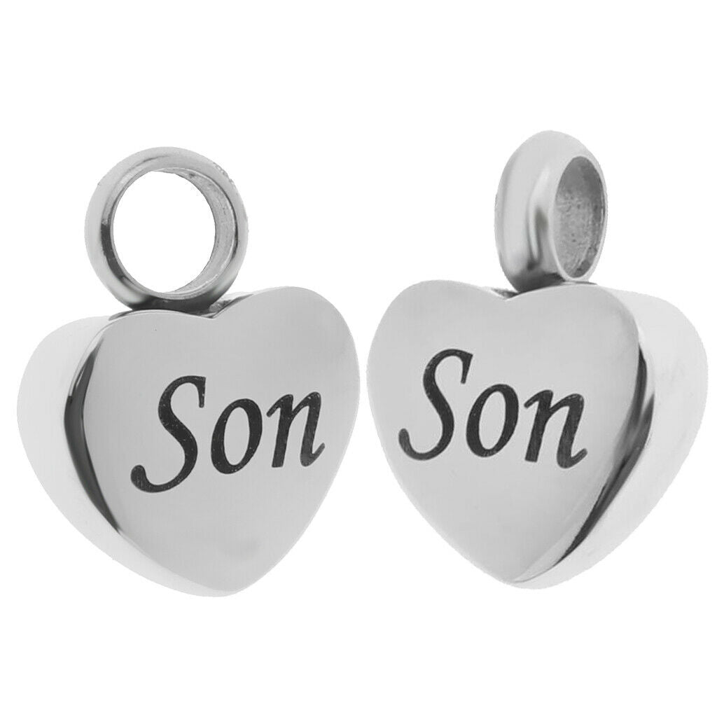 2 Piece Memorial Stainless Steel Heart Urn Pendant Cremation Ash Gift Son