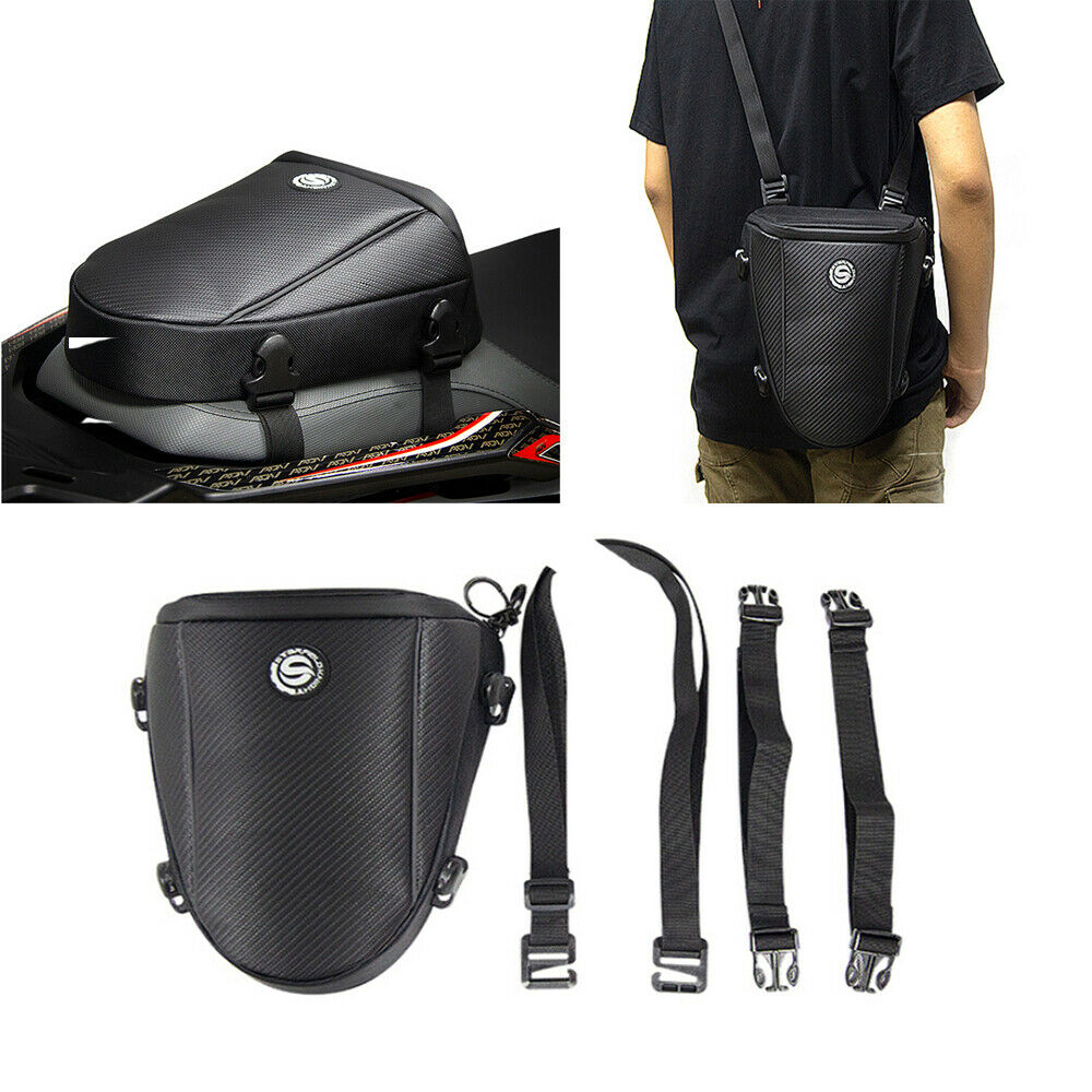Carbon Fiber Look Motorcycle Tail Bag Back Seat Bag Touring Shoulder Bag Black