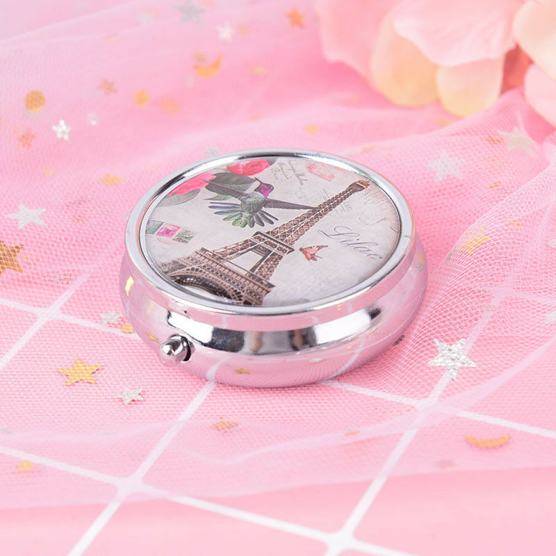 metal folding pill case medicine organizer pill box makeup storage contain.l8
