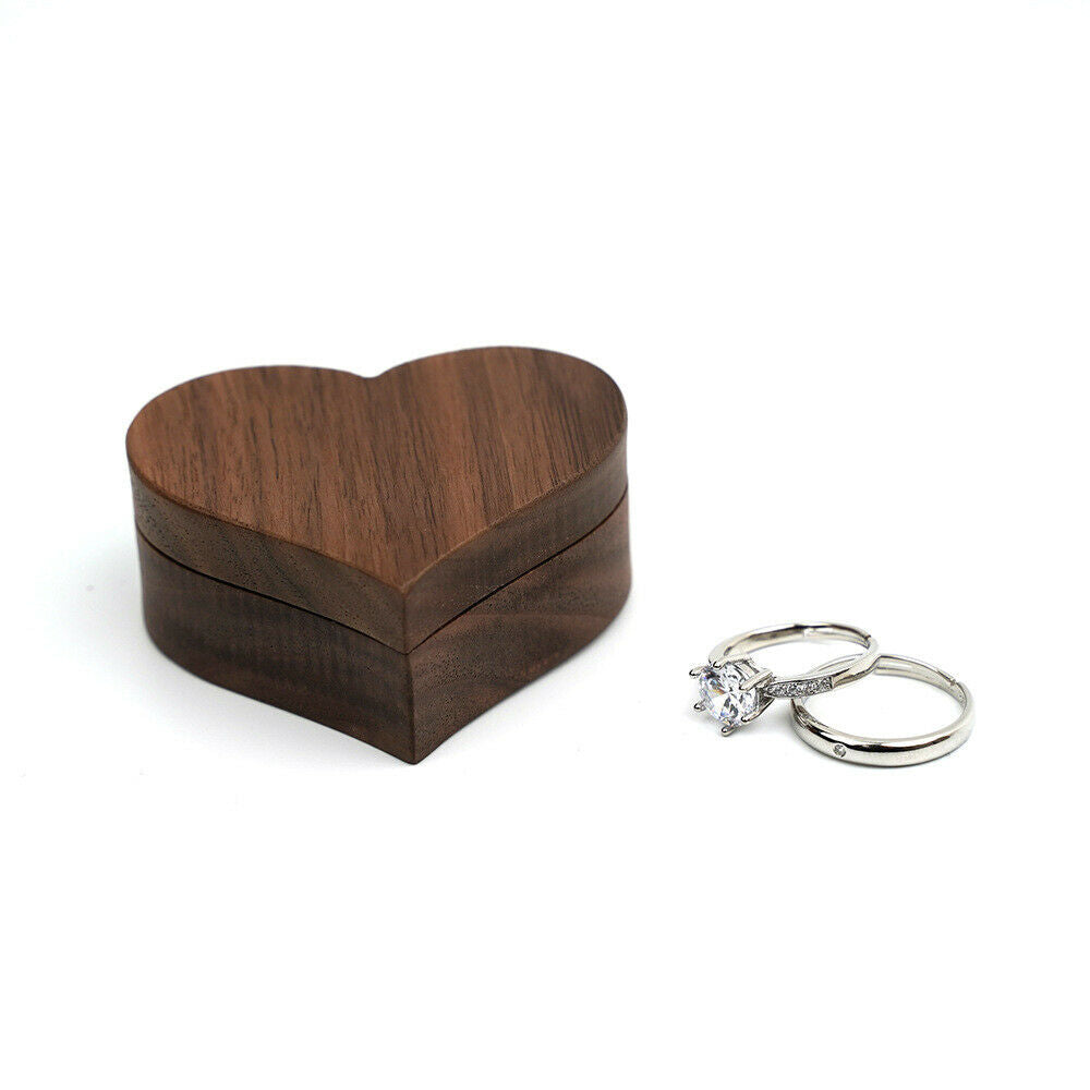 Wooden Heart Ring Box Jewelry Storage Box Case Holder Organizer Wedding Collect