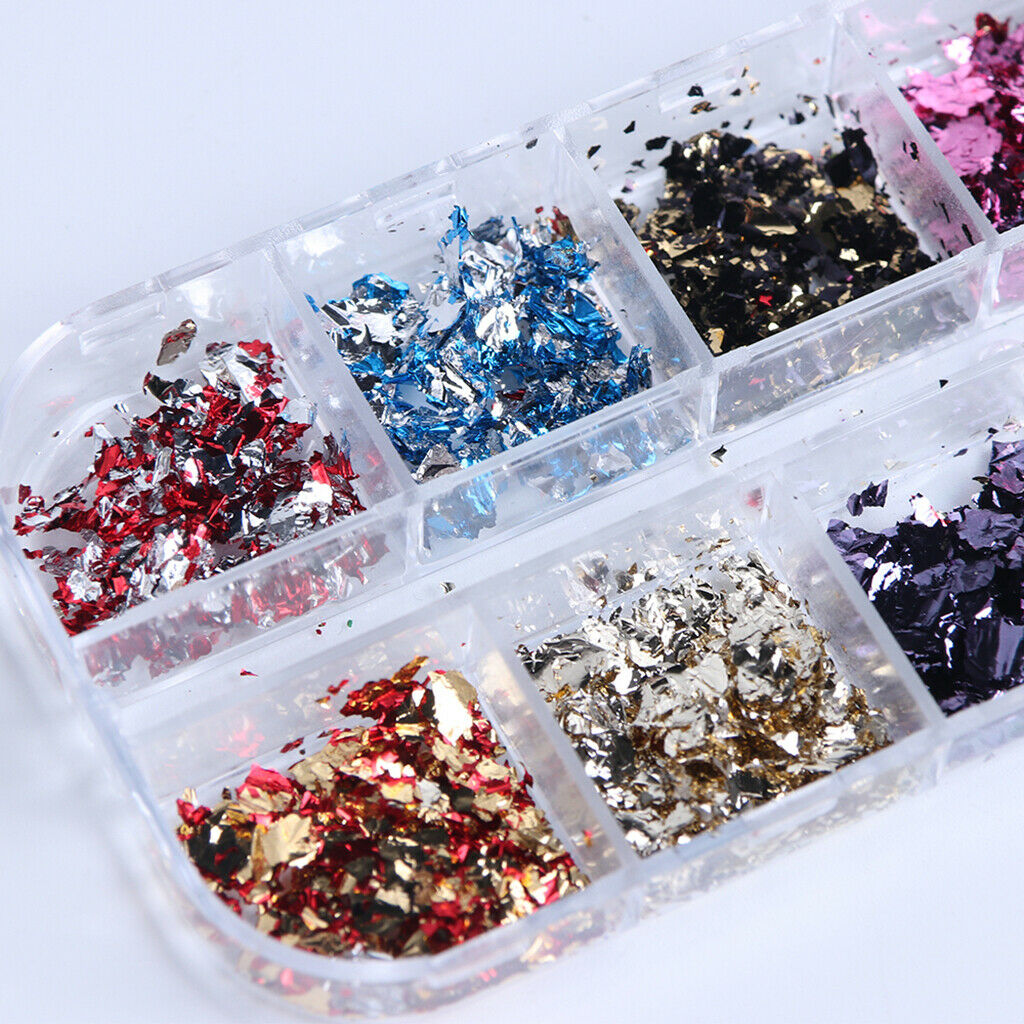 12Color Nail Paillettes Iridescent Foil Tinsel Flakes Nails Art Supplies Decals
