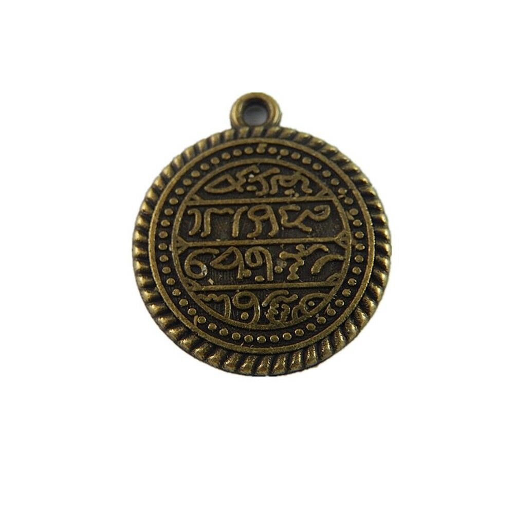 20-pack Antiqued Bronze Alloy Religious Runes Tag Charm Round Pendant 19mm