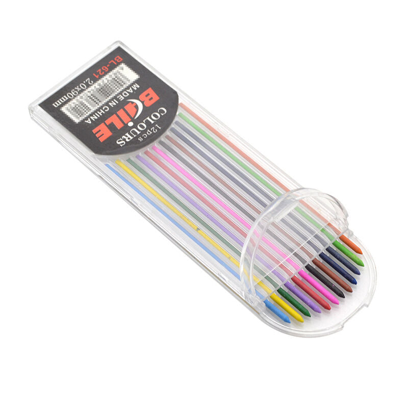 1 Set 12 Colors 2mm Lead Refills for Mechanical Pencil Stationery Painting New